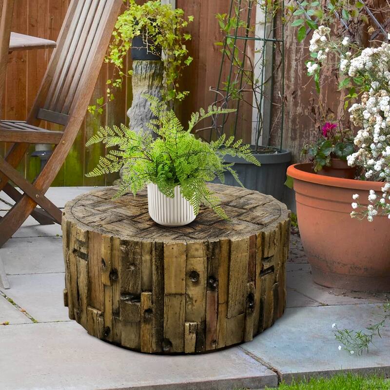 Accent Round Side End Table for Outdoor Patio Garden Indoor Home - Brown