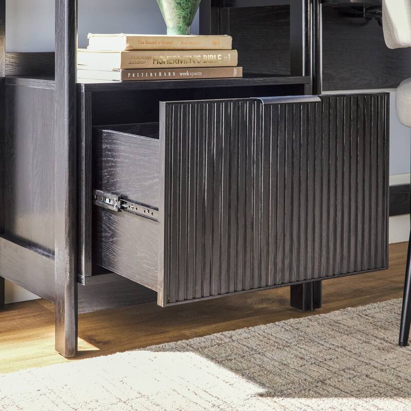 Walker Edison Hutch Desk with 2 Narrow Bookcases