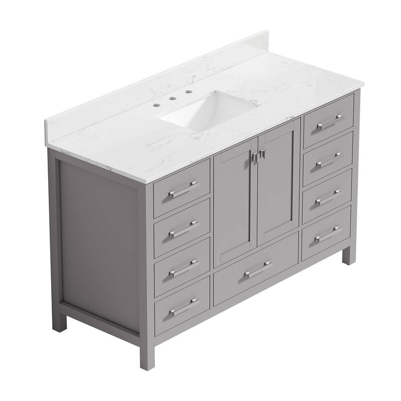 StarrySky 54 inch Undermount Single Sink Bathroom Vanity with Engineered Carrara Marble Top - 54 inch