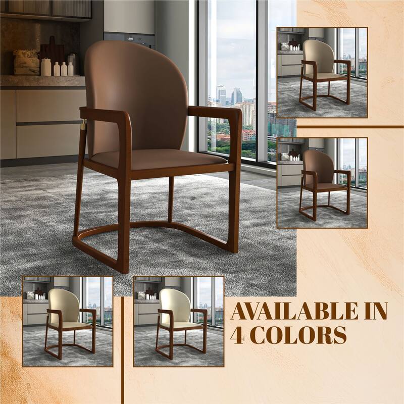 LeisureMod Svelta Modern Leather Dining Chair - Mid century Accent Arm Chair for Home Office Kitchen Dining Room