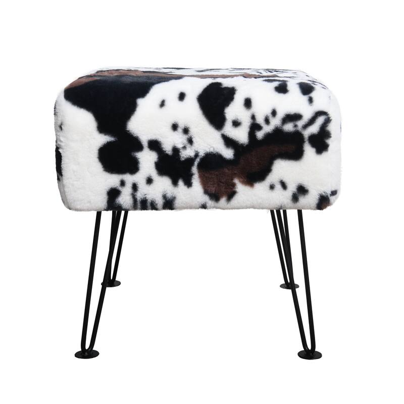 Home Soft Things Animal Pattern Ottoman Bench with Black Metal Legs