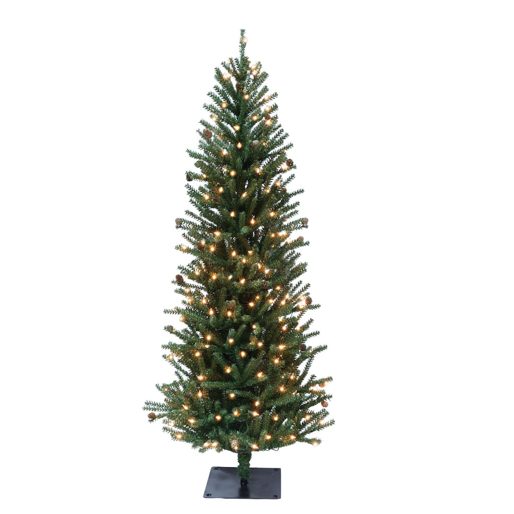 5' Pre-Lit Fir Artificial Christmas Tree with Pines Cones, Clear Lights - 5 Foot