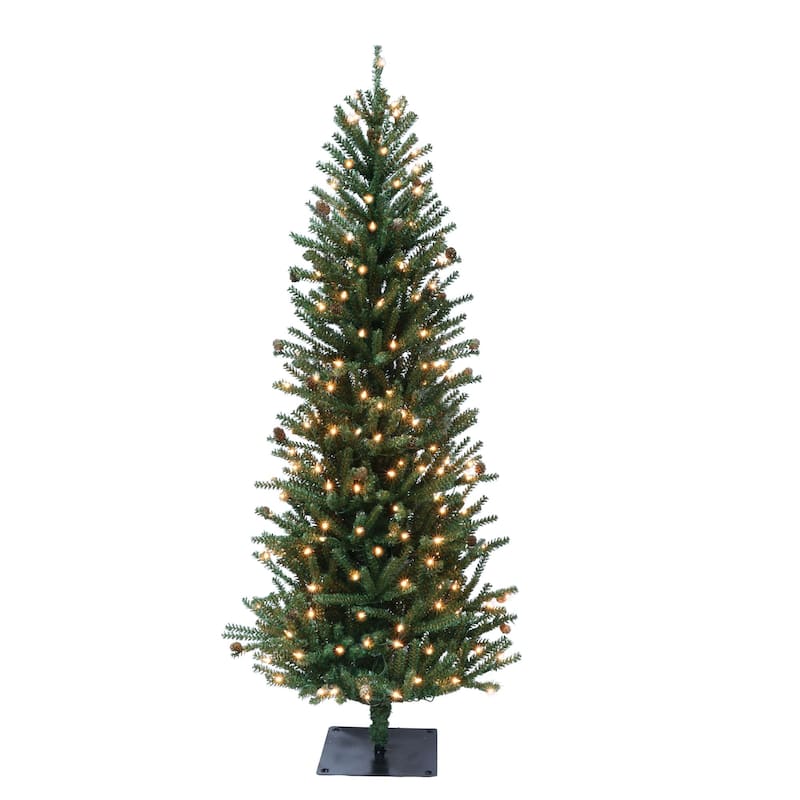 Pre-lit Slim Fir with Pine Cone Artificial Christmas Tree - 6’ - Clear Lights - 6 Foot