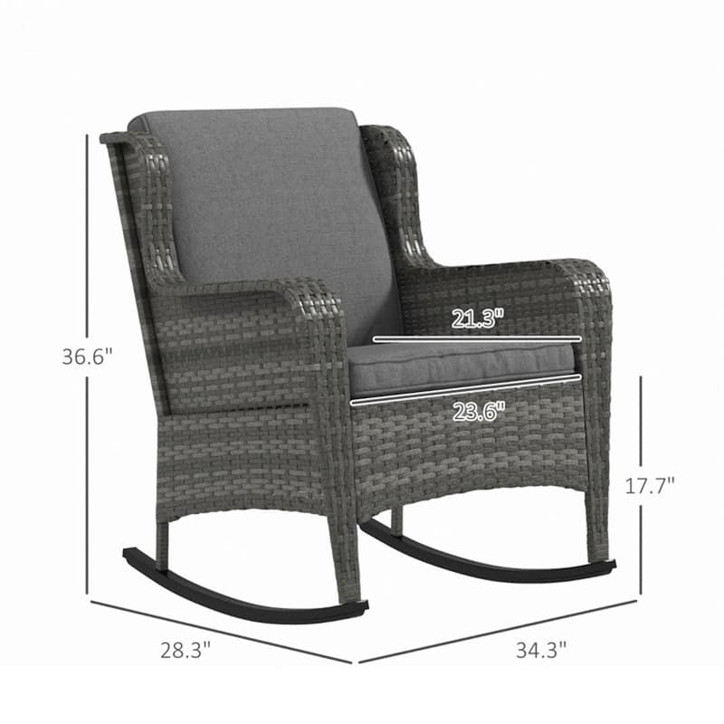 PE Rattan Steel Outdoor Rocking Chairs with Cushions Set of 2 - 34.3" W x 28.3" D x 36.6" H
