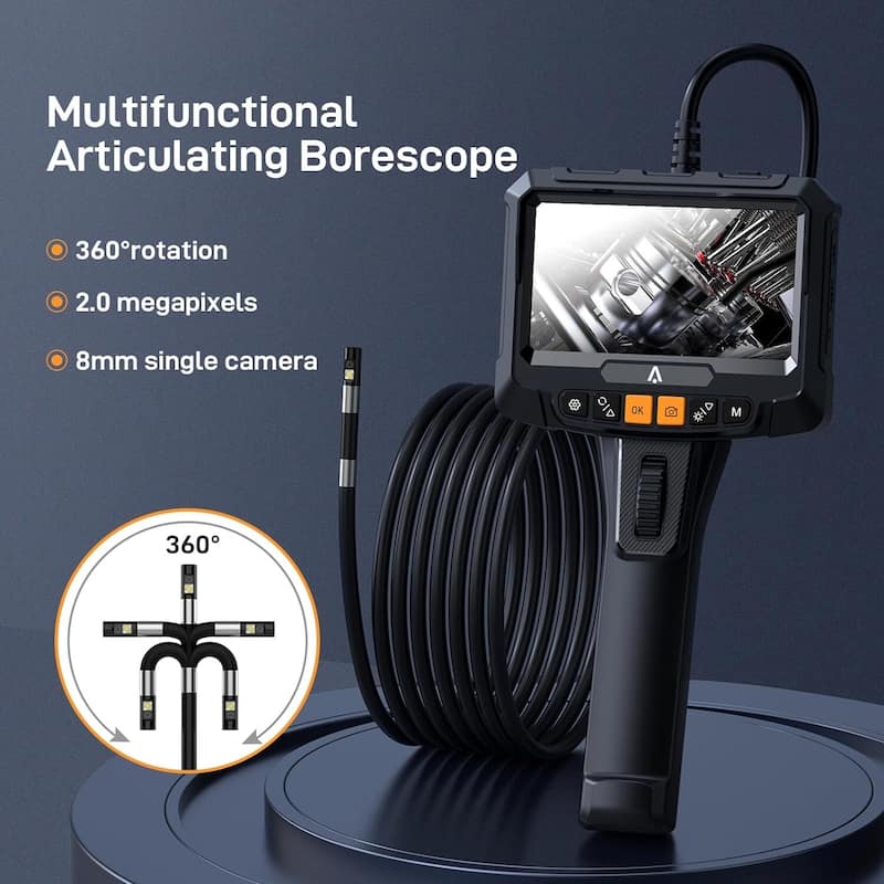 Single Lens Tube Borescope 1080P HD Lens, 5-inch IPS Screen - N/A