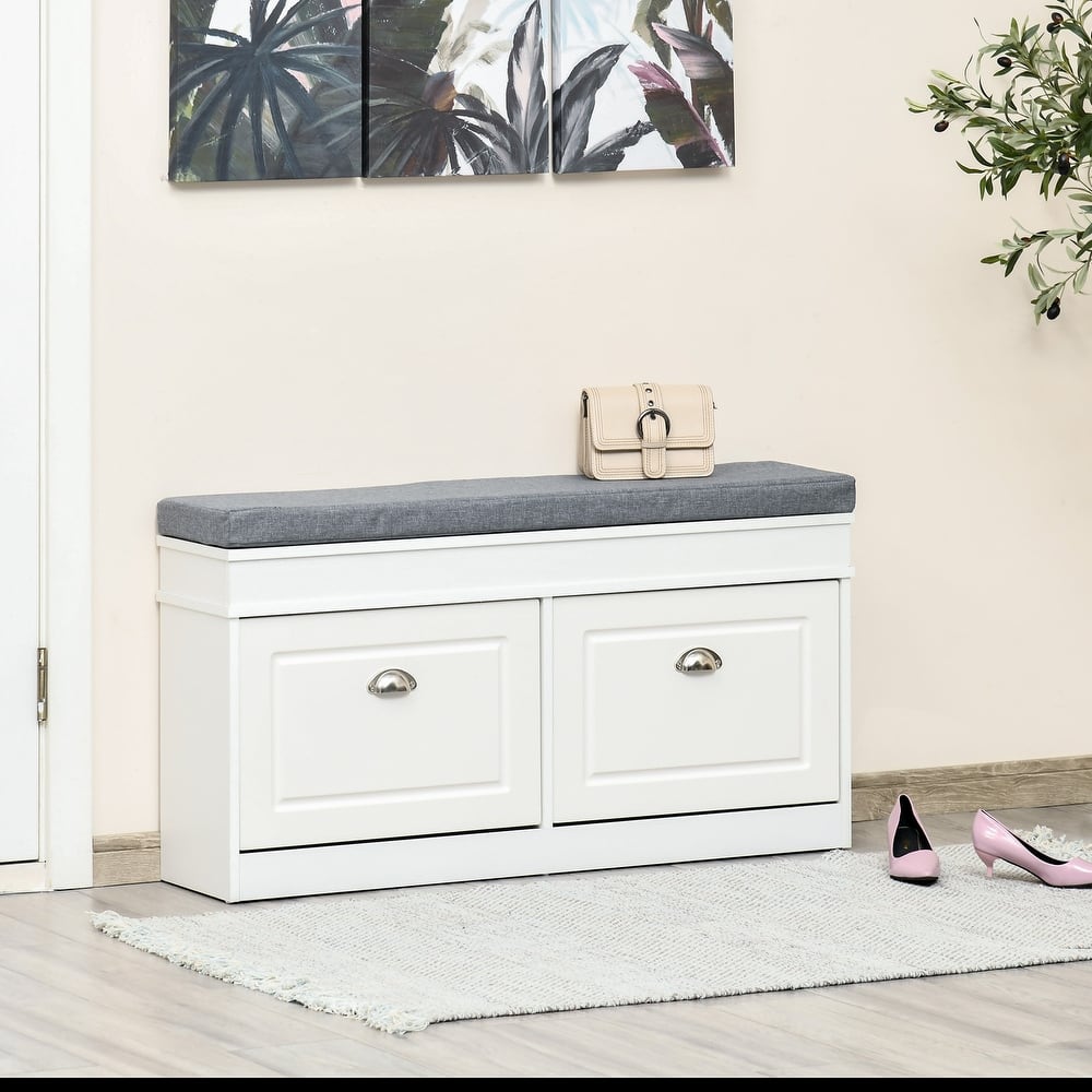 Entryway Shoe Bench Upholstered Seat Storage Bench with Flip Door, Comfortable Storage Bench Hallway Bench Indoor Bench