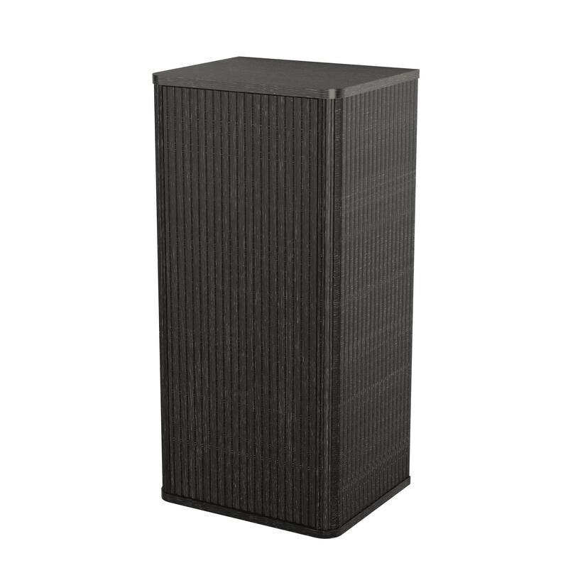 Wall-Mounted Floating Side Cabinet with Chic Striped Textures, Safe Curvy Design, Push-Open Door and Inside Shelves