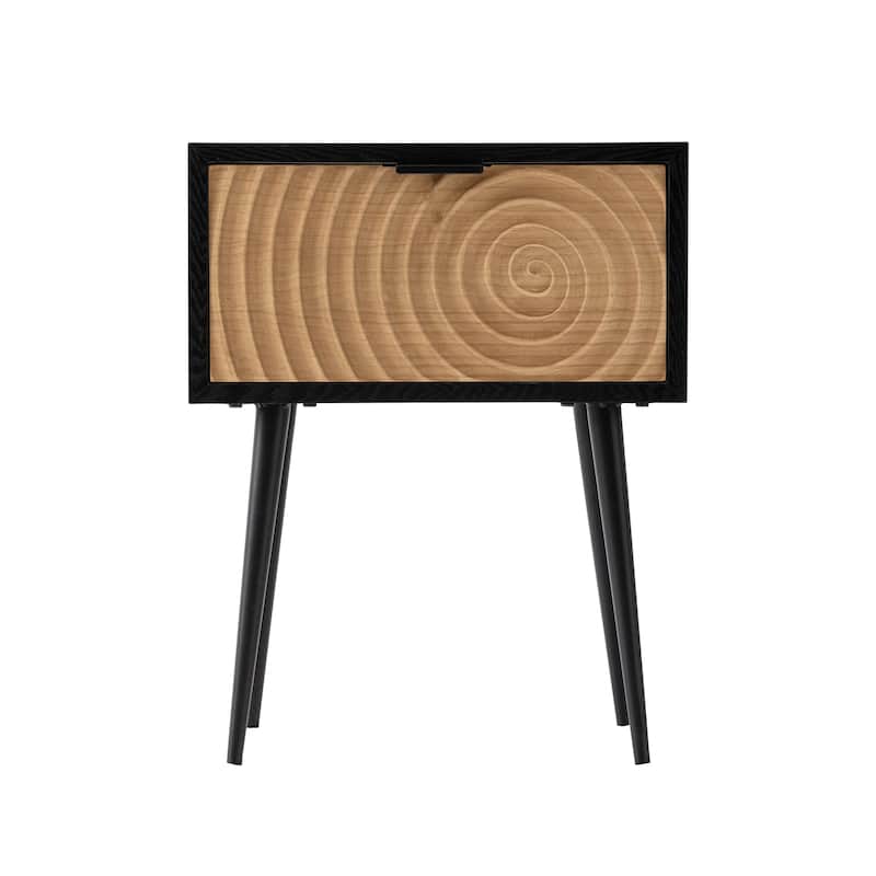 COZAYH Modern Farmhouse Nightstand, Drawer with Handcrafted Wood Ring Motif