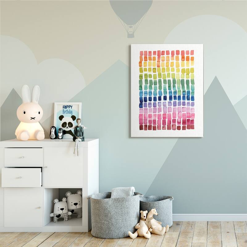 Stupell Modern Rainbow Abstraction Geometric Block Tiles Canvas Wall Art - Multi-Color