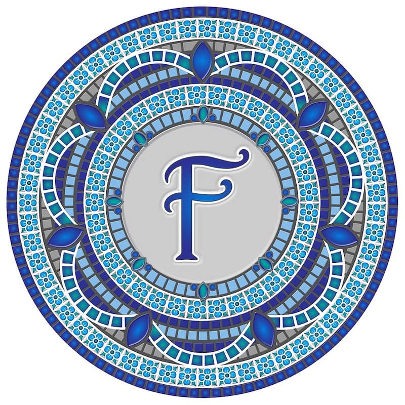 Custom Monogram Decorative Poolmat #1 - Mosaic Pool Art - 29" in Diameter - Letter "F"
