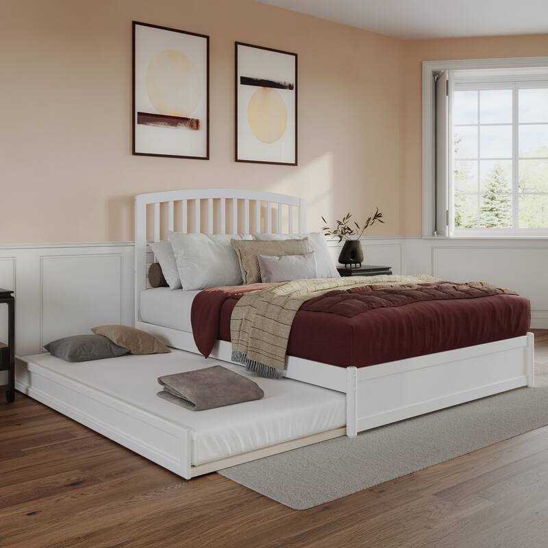 Lucia Platform Bed with Panel Footboard and Twin XL Trundle - White - Queen
