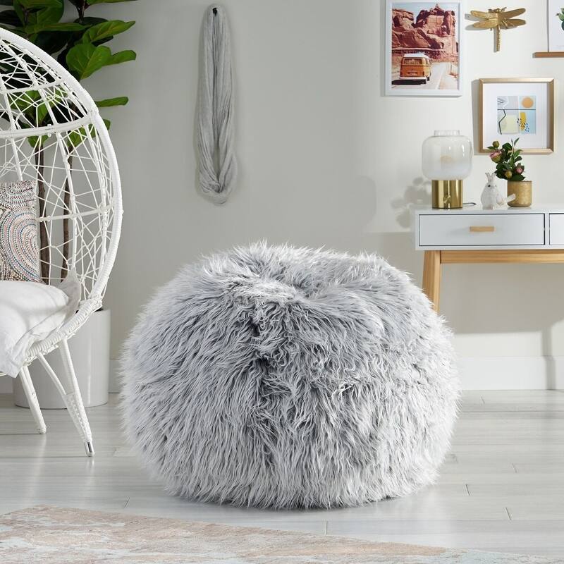 Gray Modern 34" Bean Bag Chair with Foam Filling and Round Design for Living Room - Gray