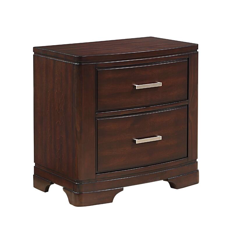 Hudy 2 Drawer Nightstand, 26 Inch, Cherry Brown Birch Veneer