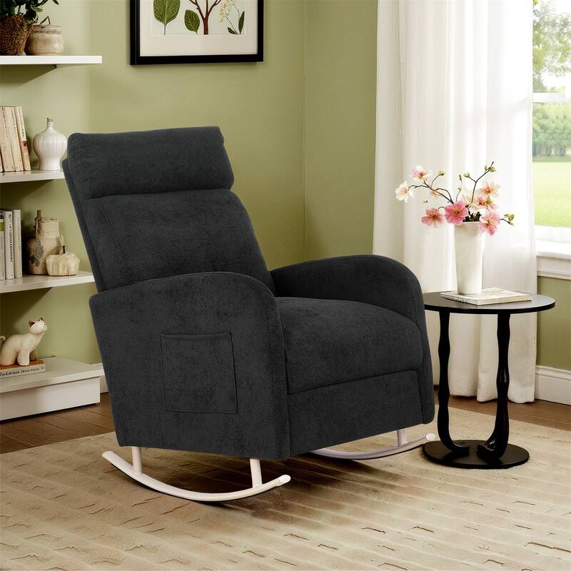 Accent Rocking Chair, Upholstered Nursery Glider Rocker for Baby and Kids, Comfy Armchair Lounger with Footrest