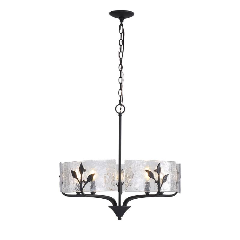 Bloem 5 Light Pendant in Natural Black with Hammered Water Glass