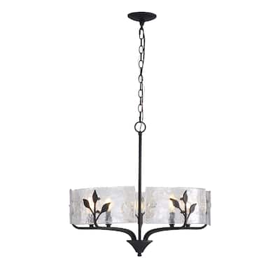 Bloem 5 Light Pendant in Natural Black with Hammered Water Glass
