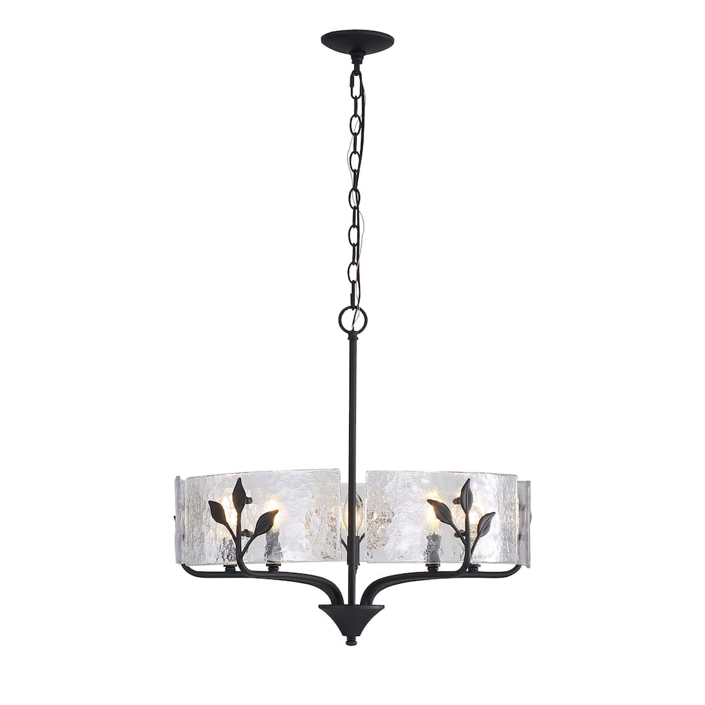 Bloem 5 Light Pendant in Natural Black with Hammered Water Glass