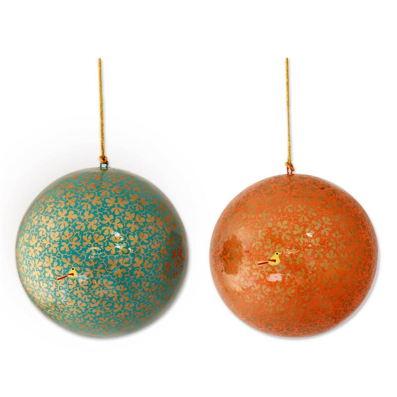Large papier mache ornaments, 'Golden Holiday' (pair) Bed Bath