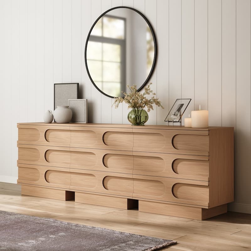 Iris 3 Drawer Dresser, Mid-Century Modern Solid Wood Dresser for Bedroom - Raw Oak - Set of 3 - 3-drawer