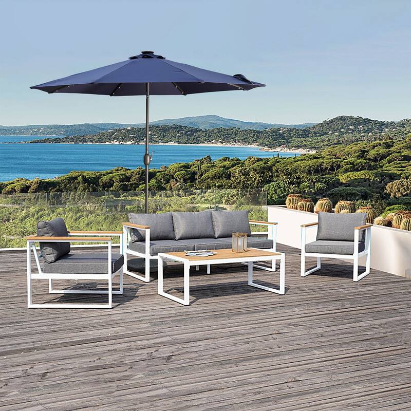 9 ft. Aluminum Market High Quality Solar LED Light Tilt Patio Beach Umbrella