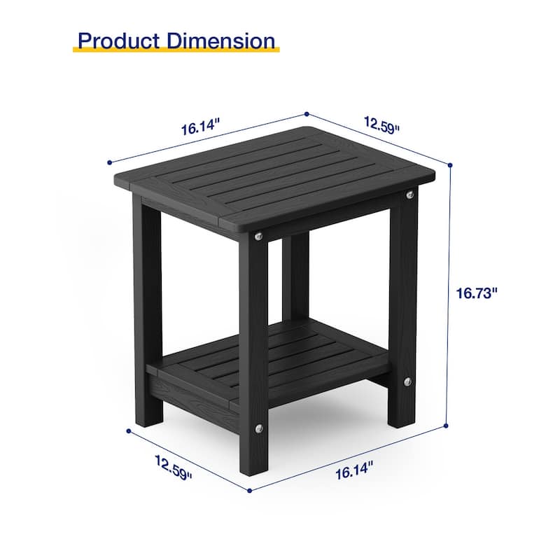 WINSOON Small Outside Adirondack Square Side Table,Double Layer