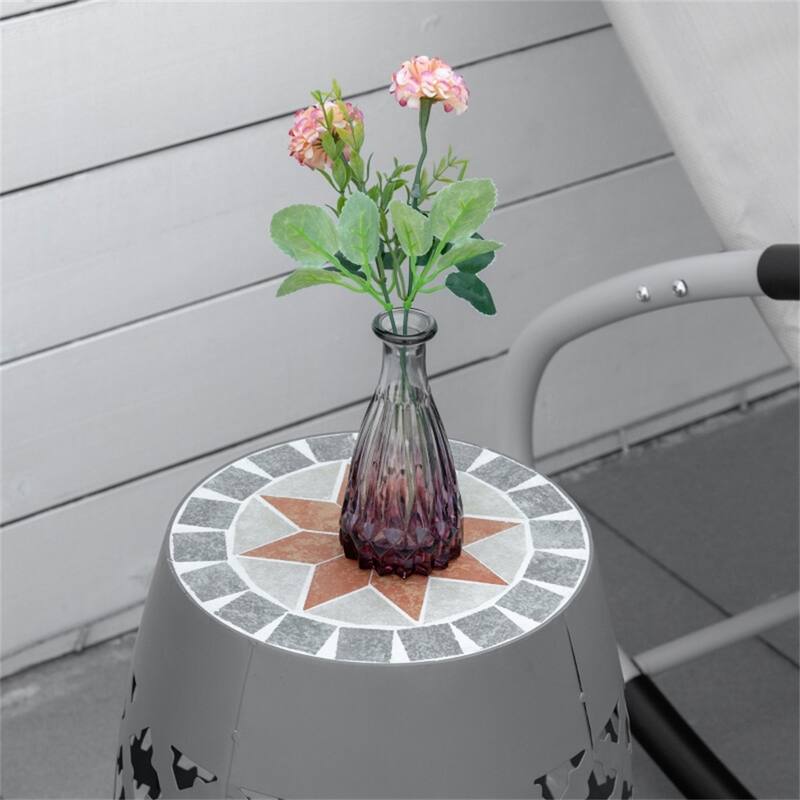 Grey Steel Ceramic Mosaic Garden Stool Multifunctional Outdoor Seat - 12.25" L x 12.25" W x 18" H
