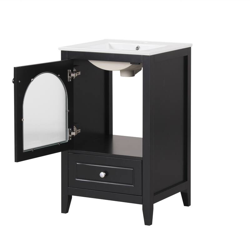 20 Inch Bathroom Vanity With Sink Combo, Modern Bathroom Vanity, Compact Space Bathroom Cabinet With Glass Door, Drawer