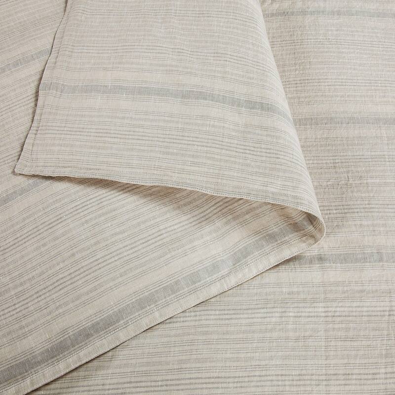 HiEnd Accents 100% French Flax Linen Variegated Stripe Duvet Cover Set, 3PC