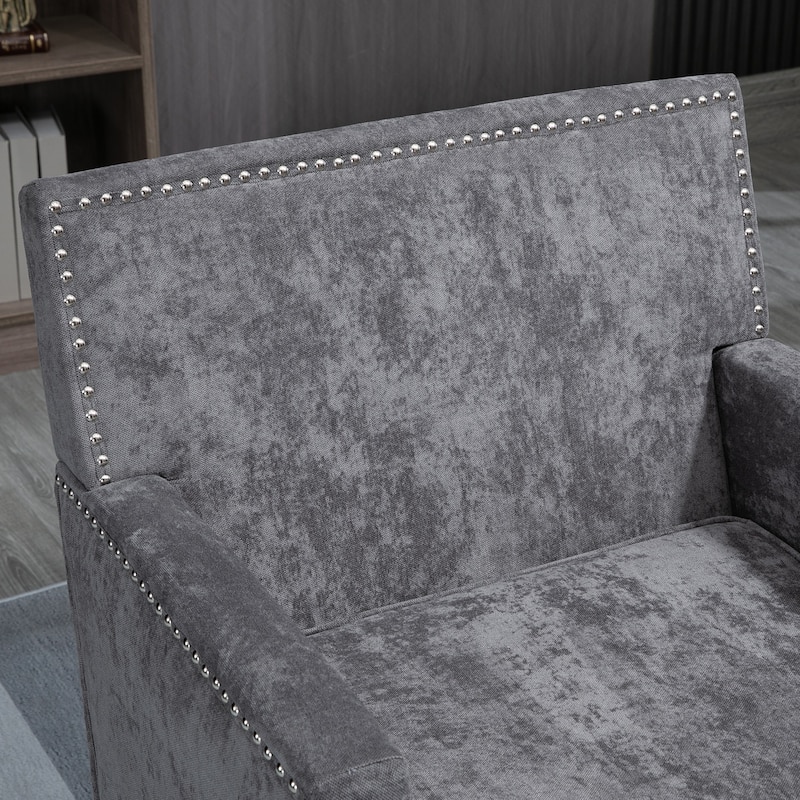 HOMCOM Modern Accent Chair, Upholstered Living Room Chair with Solid Wood Legs and Nailhead Trim, Dark Gray