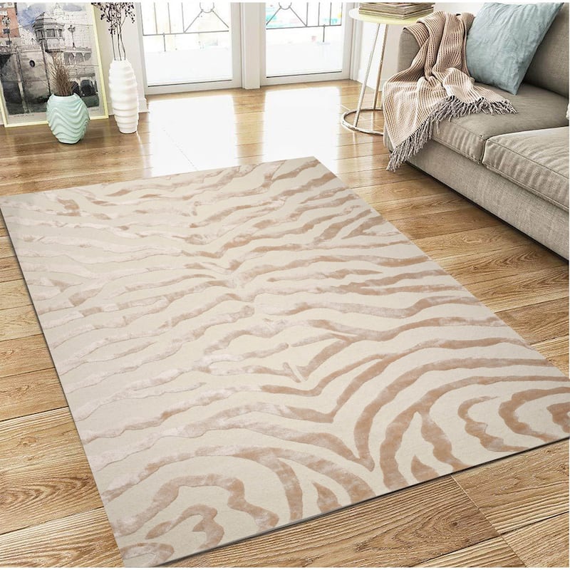 Hand Made Wool & Silk Modern & Contemporary Oriental Area Rug Ivory