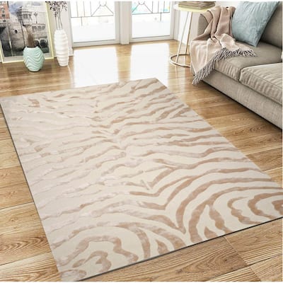 Hand Made Wool & Silk Modern & Contemporary Oriental Area Rug Ivory