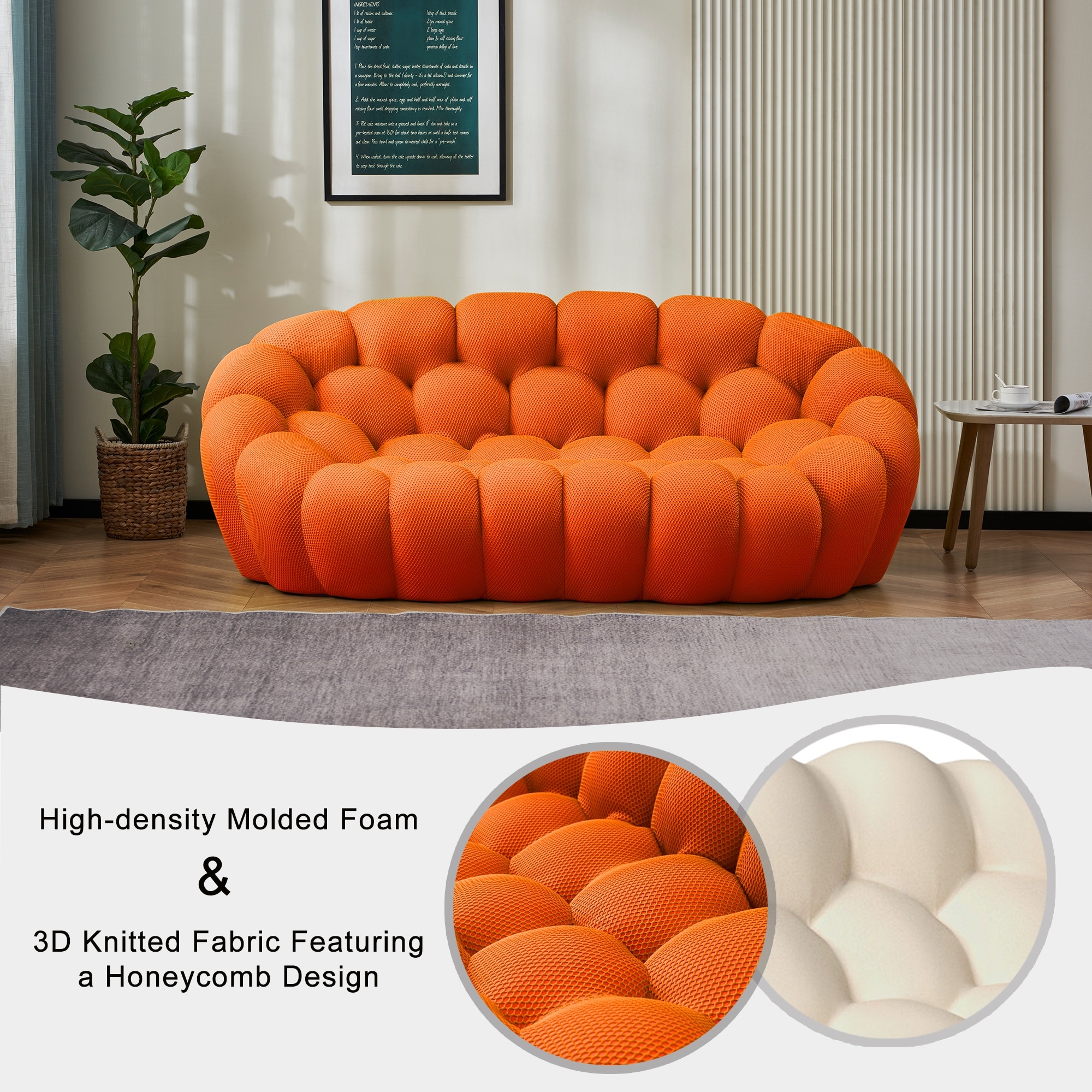 2-Seat Bubble Curved Lazy Sofa Honeycomb Shaped with 3D Textile