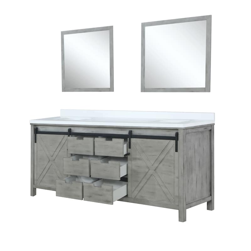 Marsyas 80 in W x 22 in D Brown Double Bath Vanity, Cultured Marble Countertop and 30 in Mirrors