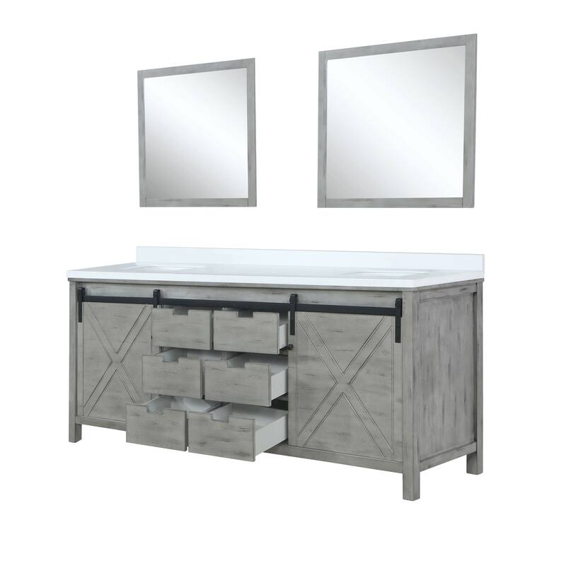 Marsyas 80 in W x 22 in D Dark Grey Double Bath Vanity, Carrara Marble Countertop and 30 in Mirrors
