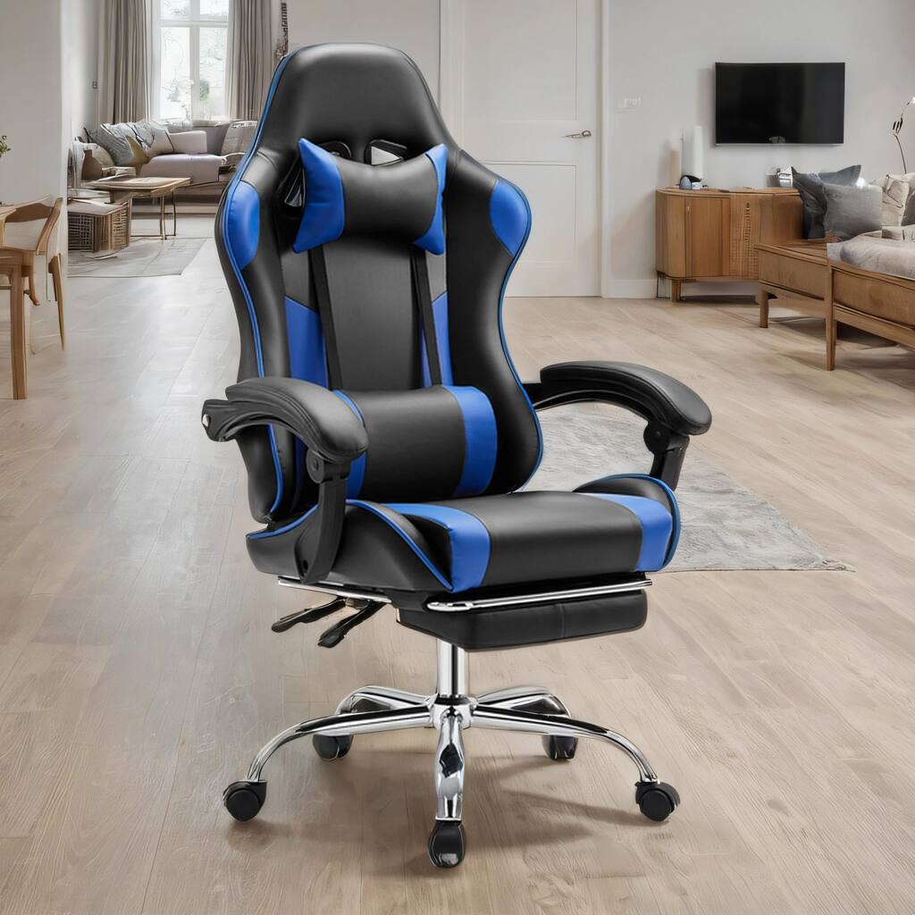 Ergonomic Swivel Game Chair with Footrest,Lumbar Support and Headrest