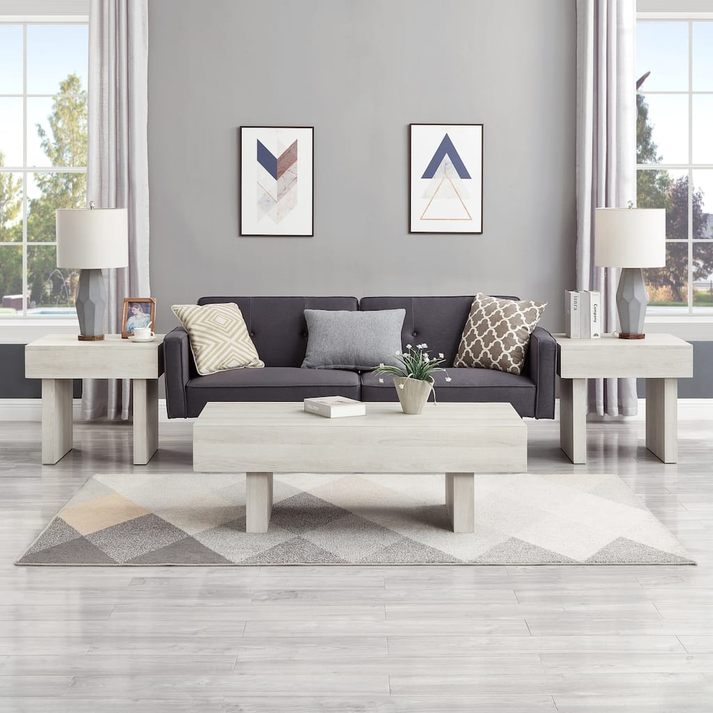 3-Piece Set Modern Accent Coffee Table with Two End Tables