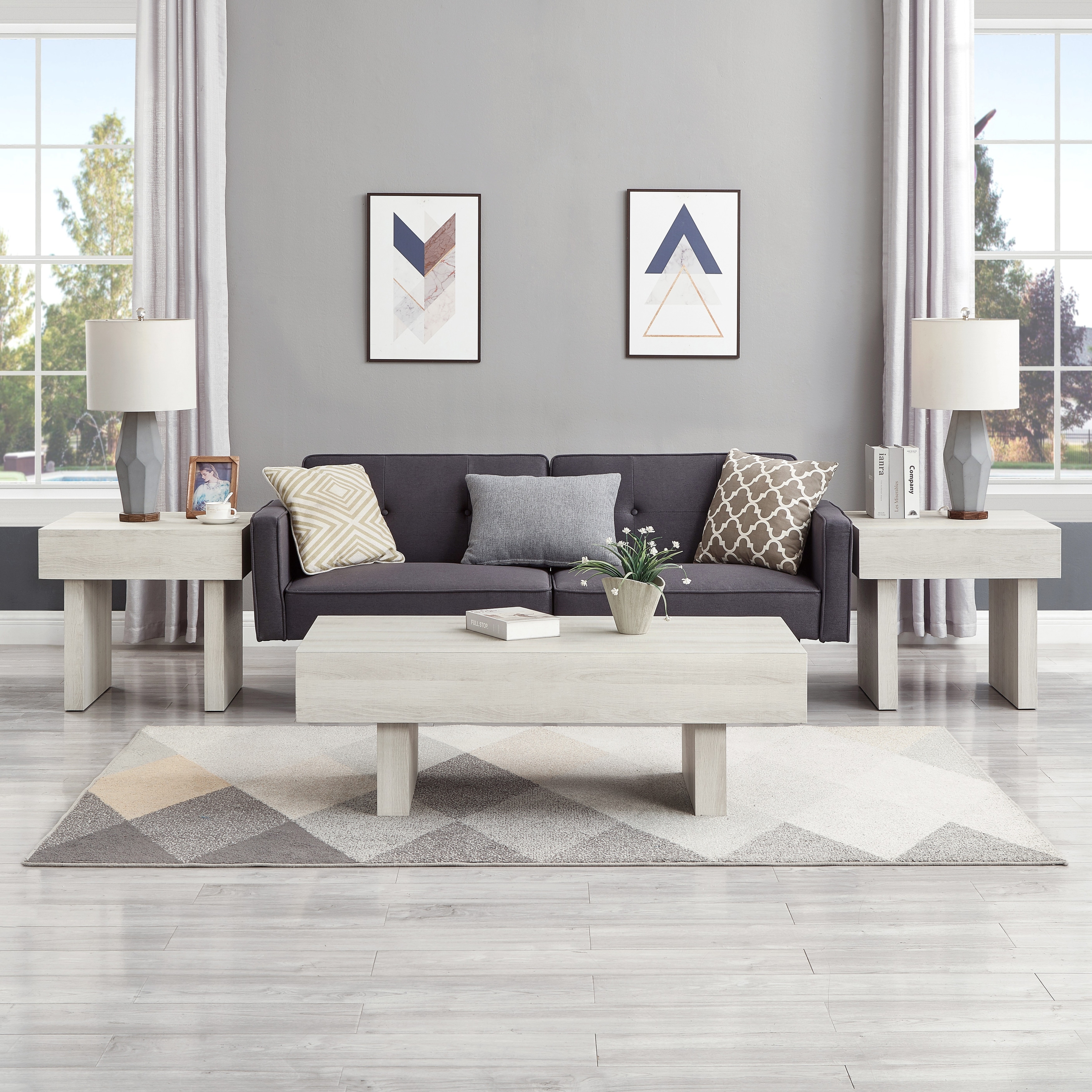 3-Piece Set Modern Accent Coffee Table with Two End Tables