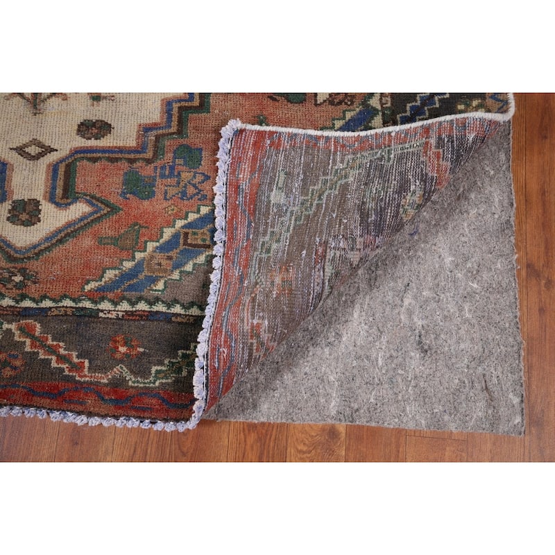Geometric Orange Bakhtiari Persian Vintage Rug Hand-Knotted Wool Carpet - 4'9" x 9'10"