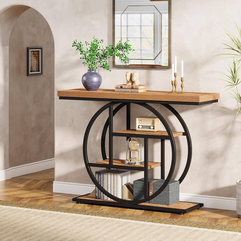 41 Inch Modern Entryway Console Table with Metal Frame and Wood Shelves for Living Room or Hallway - 11.81"D x 41.34"W x 31.5"H