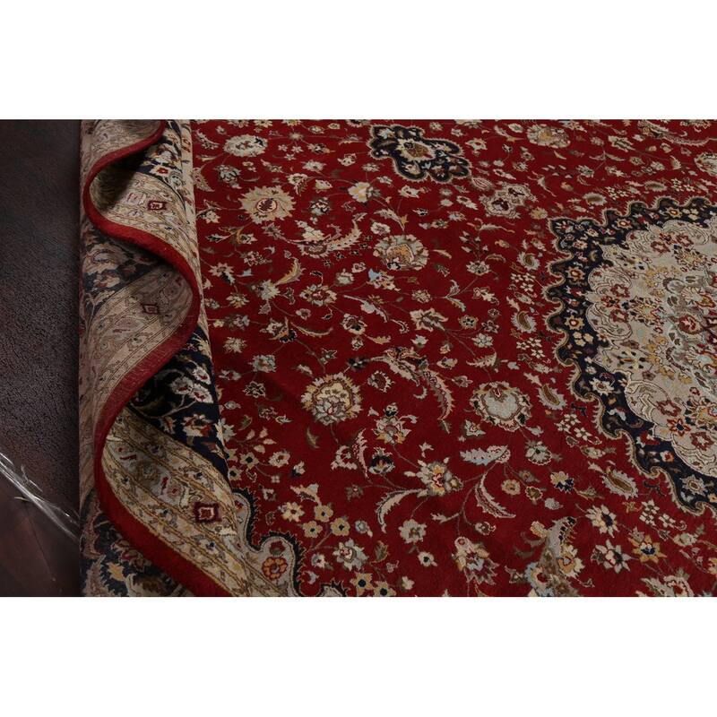Vegetable Dye Nain Persian Area Rug Hand-knotted Large Wool Carpet - 12'1" x 19'1"