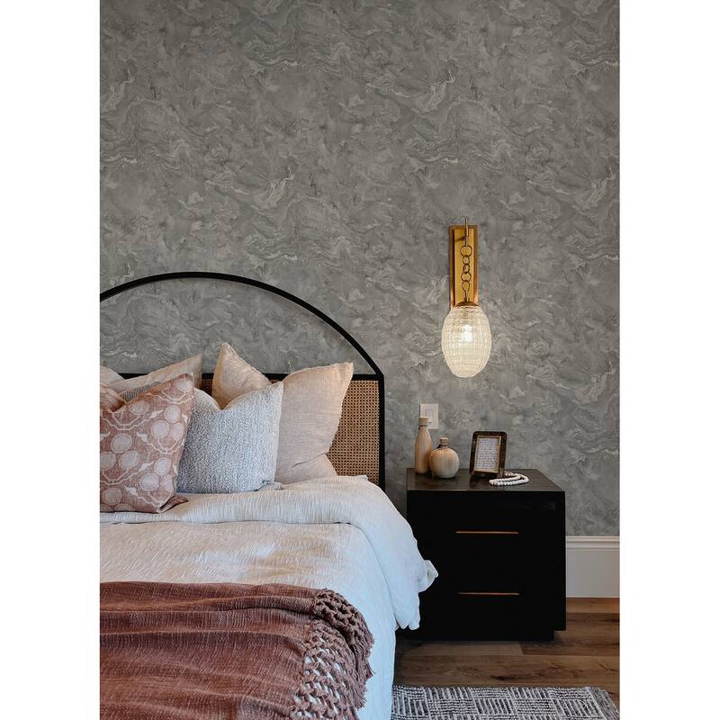 A-Street Prints Meness Grey Metallic Marbling Wallpaper