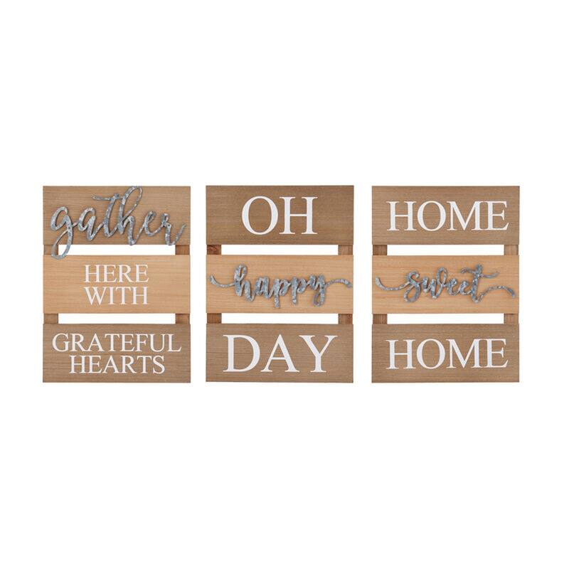 Elements Tri-Panel Wood and Metal 3-Piece Sentiment Wall Decor Set