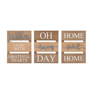 Elements Tri-Panel Wood and Metal 3-Piece Sentiment Wall Decor Set