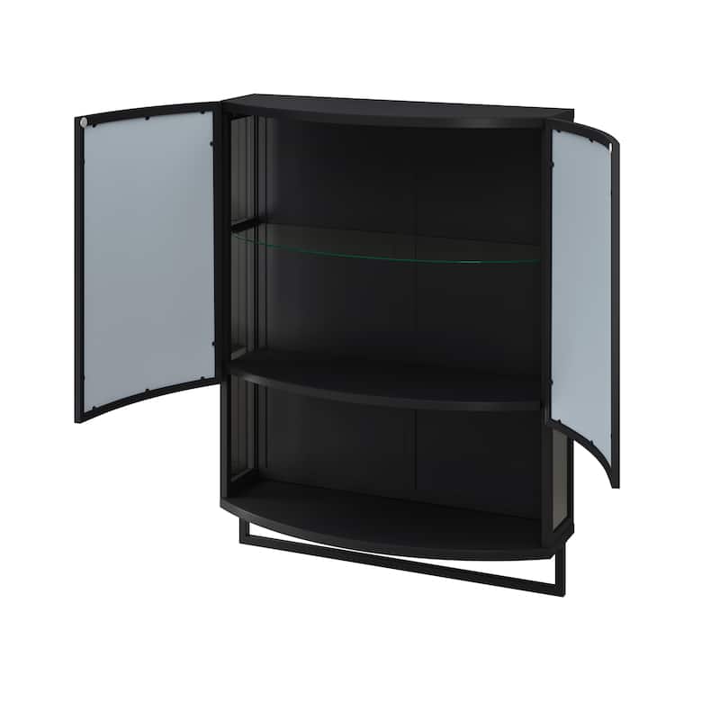 Anmytek Black 24 Inch Arched Mirror Wall Cabinet with Glass Double Doors and Towel Rack - 23.62*8.85*31.5