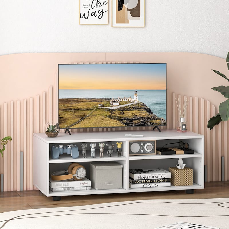 Gymax Media Console Entertainment Center 4-Cubby TV Stand Cabinet w/