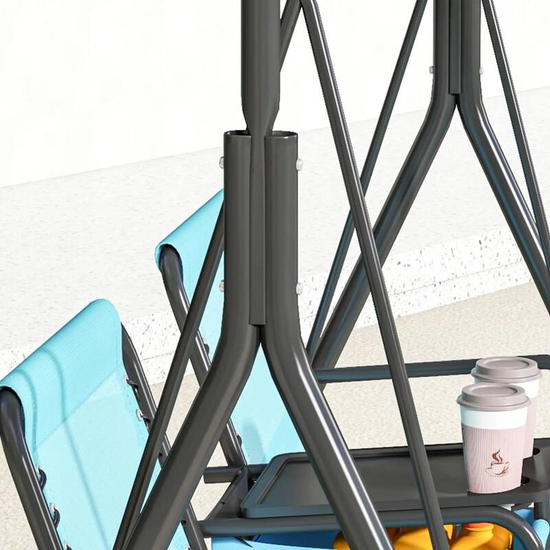 2-Seater Porch Swing with Pivot Table, Cup Holder, Adjustable Canopy