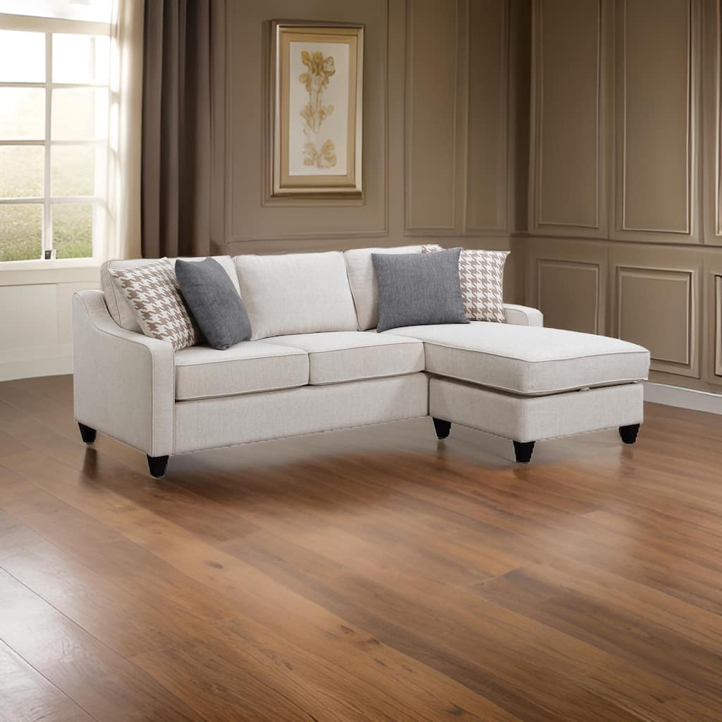 L Shaped Fabric Sectional with Reversible Chaise and Tapered Legs, Cream