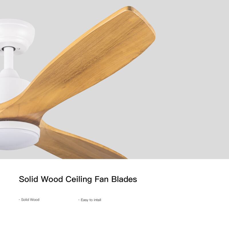 52" Intergrated LED Ceiling Fan Lighting with Remote Control, Solid Wood Ceiling Fan Blades