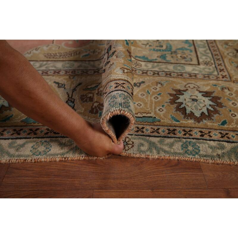 Pink Tabriz Vintage Persian Area Rug Handmade Wool Carpet - 9'9" x 13'0"