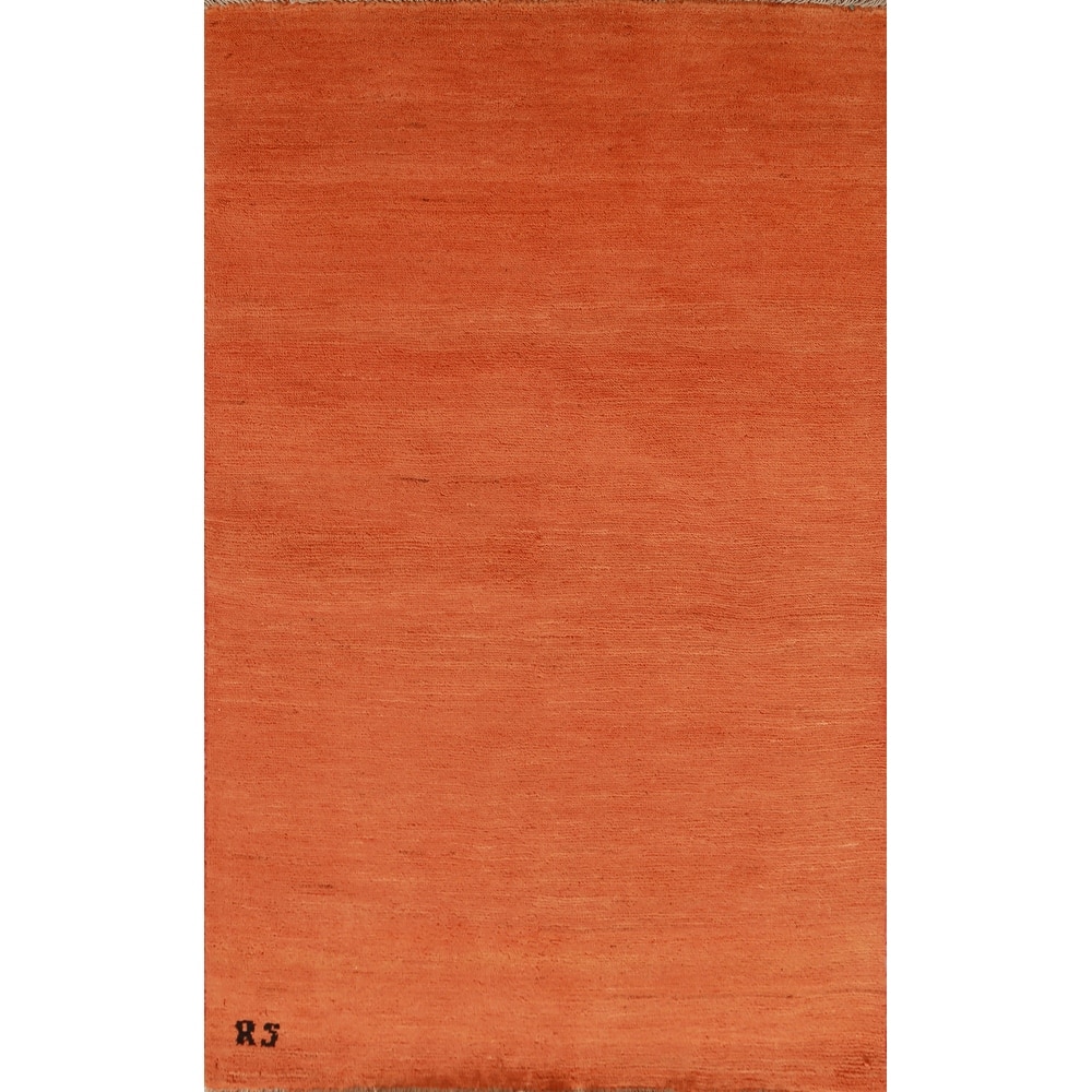 Orange Modern Gabbeh Oriental Foyer Rug Handmade Wool Carpet - 3'1" x 4'10"